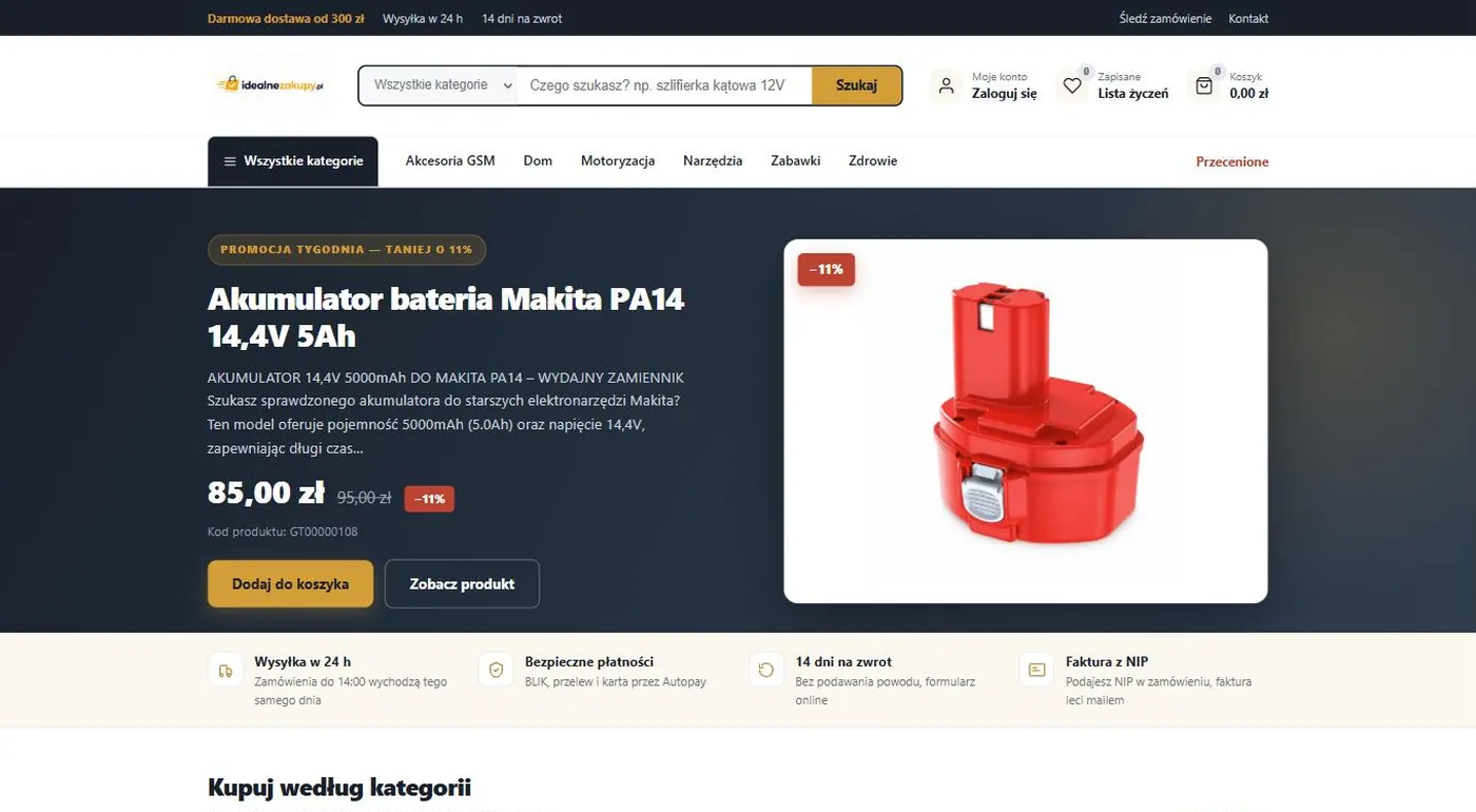 Screenshot of the site: IdealneZakupy.pl