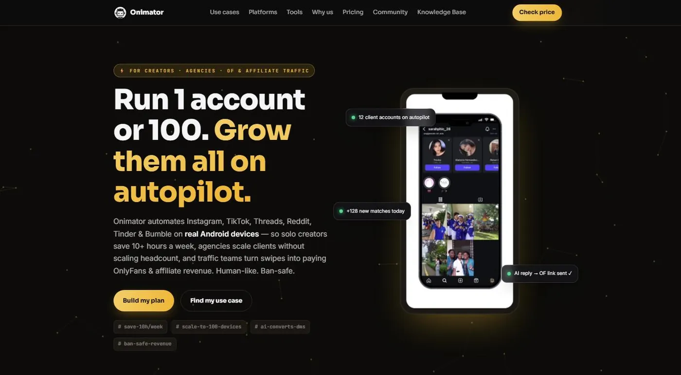 Screenshot of the site: Onimator