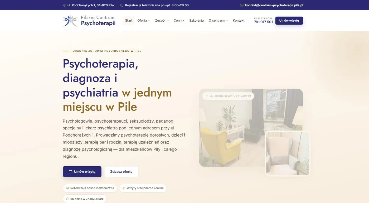 Screenshot of the site: Pilskie Centrum Psychoterapii